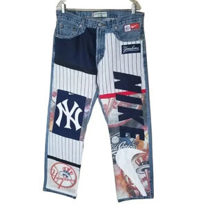 Levi's Low Rise Straight Patchwork Yankees  Baseball Nike White Red NY 34